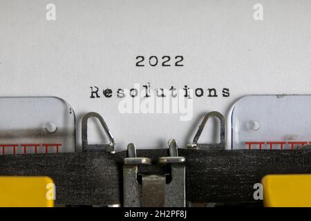 2022 Resolutions written on an old typewriter Stock Photo