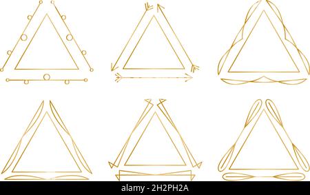 Dividers gold decorative triangle frames retro royal ornamental vintage premium set. Borders for design menu, website, sertificate, greeting wedding invite and other documents. Vector illustration Stock Vector