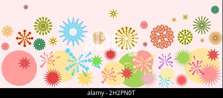 Festive background. Seamless picture. Flashes of fireworks in a symbolic style. Petard and squib. Flat design. Cartoon style. Vector Stock Vector