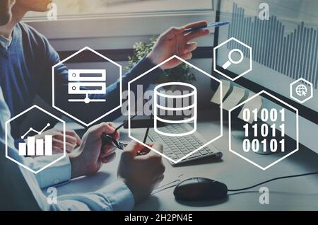 big data concept diagram with icons, internet server storage Stock Photo