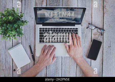 Webinar concept, online education,  educational training program on internet. Stock Photo