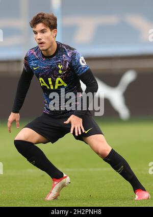Manchester, England, 23rd October 2021.  Yago Alonso of Tottenham during the Professional Development League match at the Academy Stadium, Manchester. Picture credit should read: Darren Staples / Sportimage Stock Photo