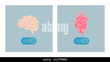 Heart and brain with a switch. Stock Vector