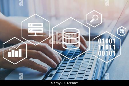 big data concept with virtual icons interface of digital storage and servers Stock Photo