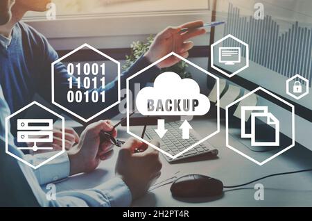 backup concept, safe data storage, diagram with icons Stock Photo