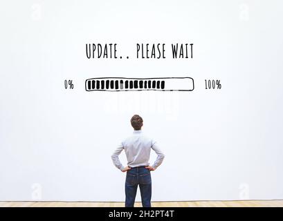 update concept, business transformation loading bar on white wall Stock Photo