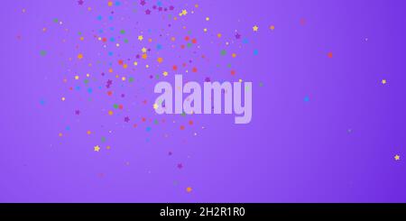 Festive confetti. Celebration stars. Joyous stars on bright purple background. Cute festive overlay template. Memorable vector illustration. Stock Vector