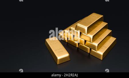 3d illustration of stack with many fine gold bars showing richness and possibility of earnings with stock exchange investment Stock Photo