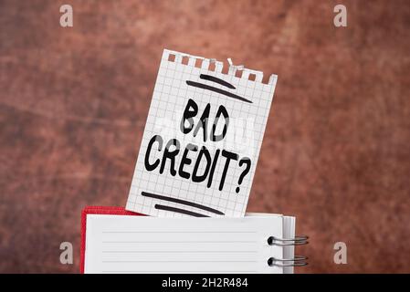 Conceptual display Bad Creditquestion. Conceptual photo inabilityof a person to repay a debt on time and in full Brainstorming The New Idea Of Stock Photo