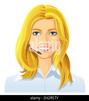 Happy, smiling customer service with blonde hair. Stock Vector