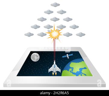 Space game on tablet. Vector illustration. Stock Vector