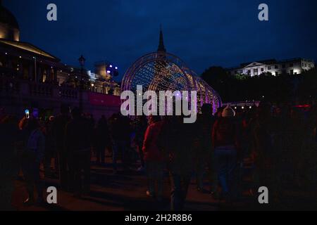 London, England, UK. 23rd Oct, 2021. Crowds gather to celebrate Diwali the Hindu, Sikh and Jain festival of light after 2020 celebrations were cancelled Credit: Denise Laura Baker/Alamy Live News Stock Photo