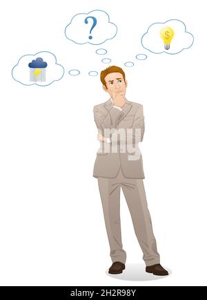 Businessman thinking - cartoon style - Illustration Stock Vector