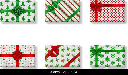 Set of isolated christmas gift boxes. Top view Stock Vector