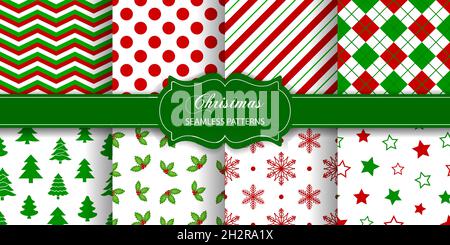 Set of seamless christmas textures. collection of christmas patterns. Stock Vector