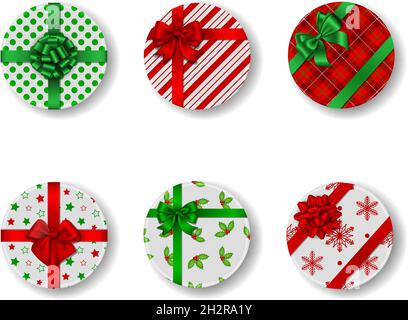 Set of isolated christmas gift boxes. Top view Stock Vector