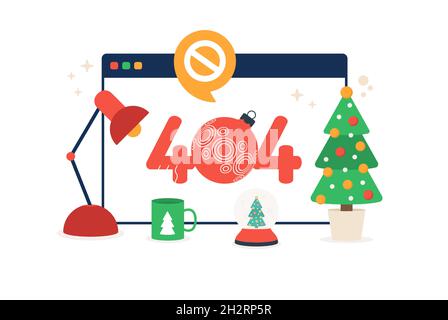 Christmas 404 error page. Site template, error, 404. Web page design. Website and mobile development. Flat vector illustration in cartoon style. Stock Vector