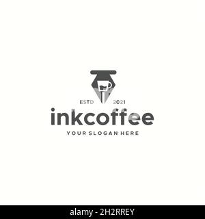 minimalist inkcoffee pen Cup glass logo design Stock Vector