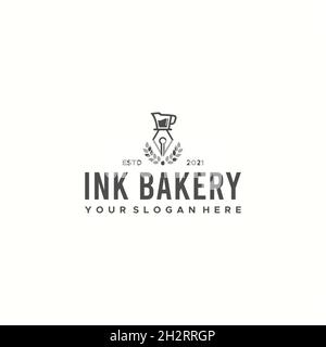 minimalist INK BAKERY pen cup wheat logo design Stock Vector