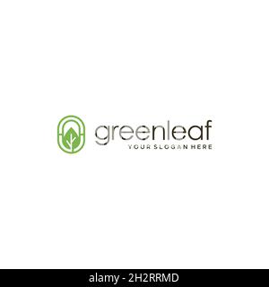 flat greenleaf leaves plants oval logo design Stock Vector