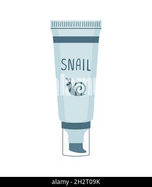 Repairing cream with snail extract. Face moisturizer. Skin care. Morning routine. Hand drawn beauty product. Vector illustration in flat cartoon style Stock Vector