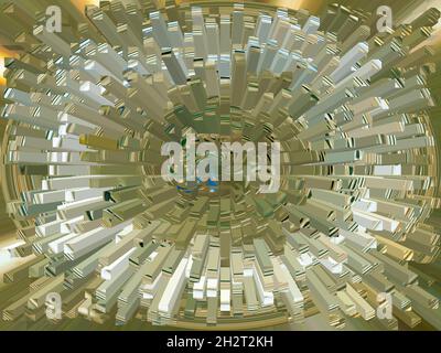 Abstract geometric illustration of a volumetric golden circle. Stock Photo