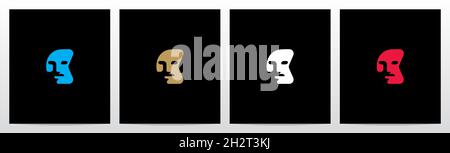 Human Face On Letter Logo Design C Stock Vector