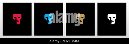 Human Face On Letter Logo Design T Stock Vector