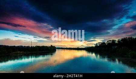 Beaujolais - Villefranche sur Saone - France  Sunrise at Saone's river in France.  Lever de soleil sur la Saone.  © FONTAINE Gael / All right reserved Stock Photo