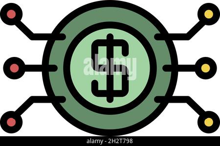 Secured digital money icon. Outline secured digital money vector icon color flat isolated Stock Vector