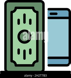 Cash phone icon. Outline cash phone vector icon color flat isolated Stock Vector
