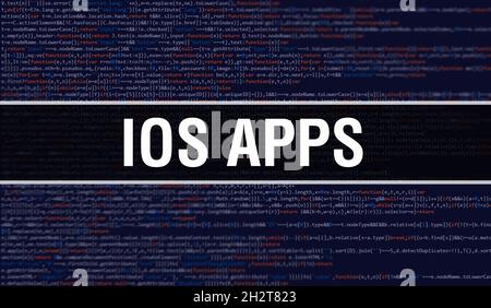 iOS apps with Binary code digital technology background. Abstract background with program code and iOS apps. Programming and coding technology backgro Stock Photo
