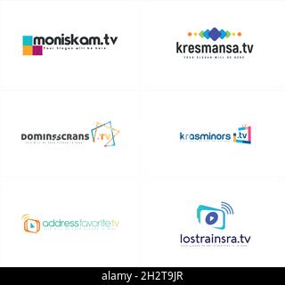 Set of modern technology tv logo design Stock Vector