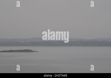 View of the Solovetsky Monastery in the fog. Russia, Arkhangelsk region, Solovki Stock Photo