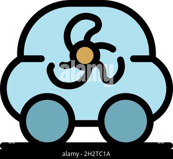 Fan and car icon. Outline fan and car vector icon color flat isolated Stock Vector