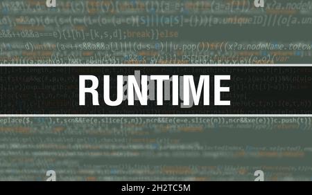 RUNTIME text written on Programming code abstract technology background ...