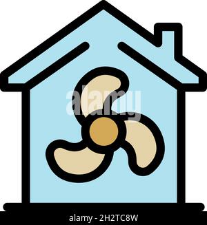 House and fan icon. Outline house and fan vector icon color flat isolated Stock Vector