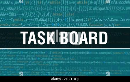 Task Board concept with Random Parts of Program Code.Task Board text written on Programming code abstract technology background of software developer Stock Photo