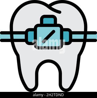 Tooth bracket icon. Outline tooth bracket vector icon color flat isolated Stock Vector