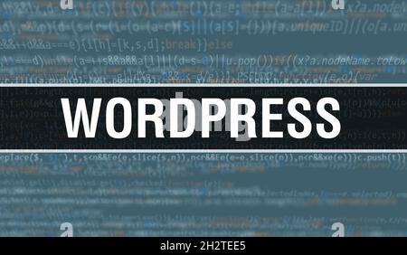 WordPress concept with Random Parts of Program Code.WordPress text written on Programming code abstract technology background of software developer an Stock Photo