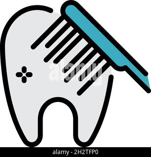Toothbrush brushing tooth icon. Outline toothbrush brushing tooth vector icon color flat isolated Stock Vector