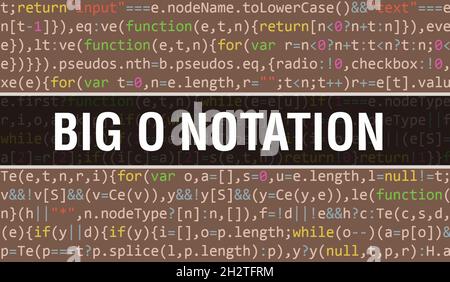 Big O notation  concept with Random Parts of Program Code.Big O notation  text written on Programming code abstract technology background of software Stock Photo