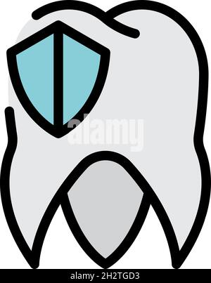 Tooth and shield icon. Outline tooth and shield vector icon color flat isolated Stock Vector