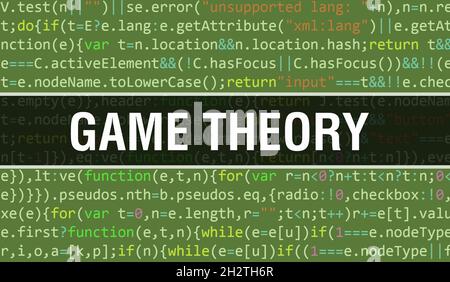 GAME THEORY sign concept illustration with blue gear wheel figures on ...