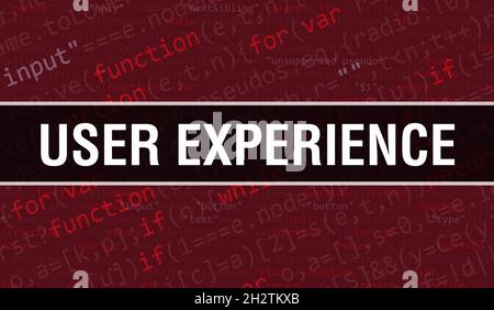 User Experience concept with Random Parts of Program Code.User Experience text written on Programming code abstract technology background of software Stock Photo