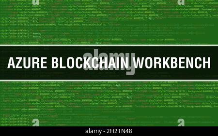 Blockchain word on digital background with binary code in blue tones ...