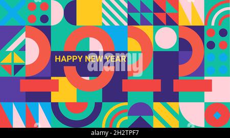 Bright geometric 2022 New Year greeting banner. Stock Vector
