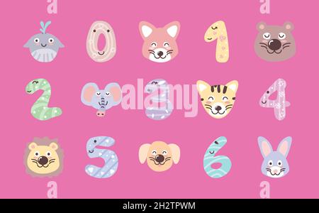 baby numbers and animals Stock Vector