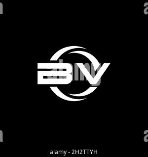 BV Monogram logo letter with simple shape and circle rounded design template isolated on black background Stock Vector