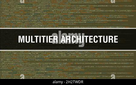 Multitier architecture with Binary code digital technology background. Abstract background with program code and Multitier architecture. Programming a Stock Photo